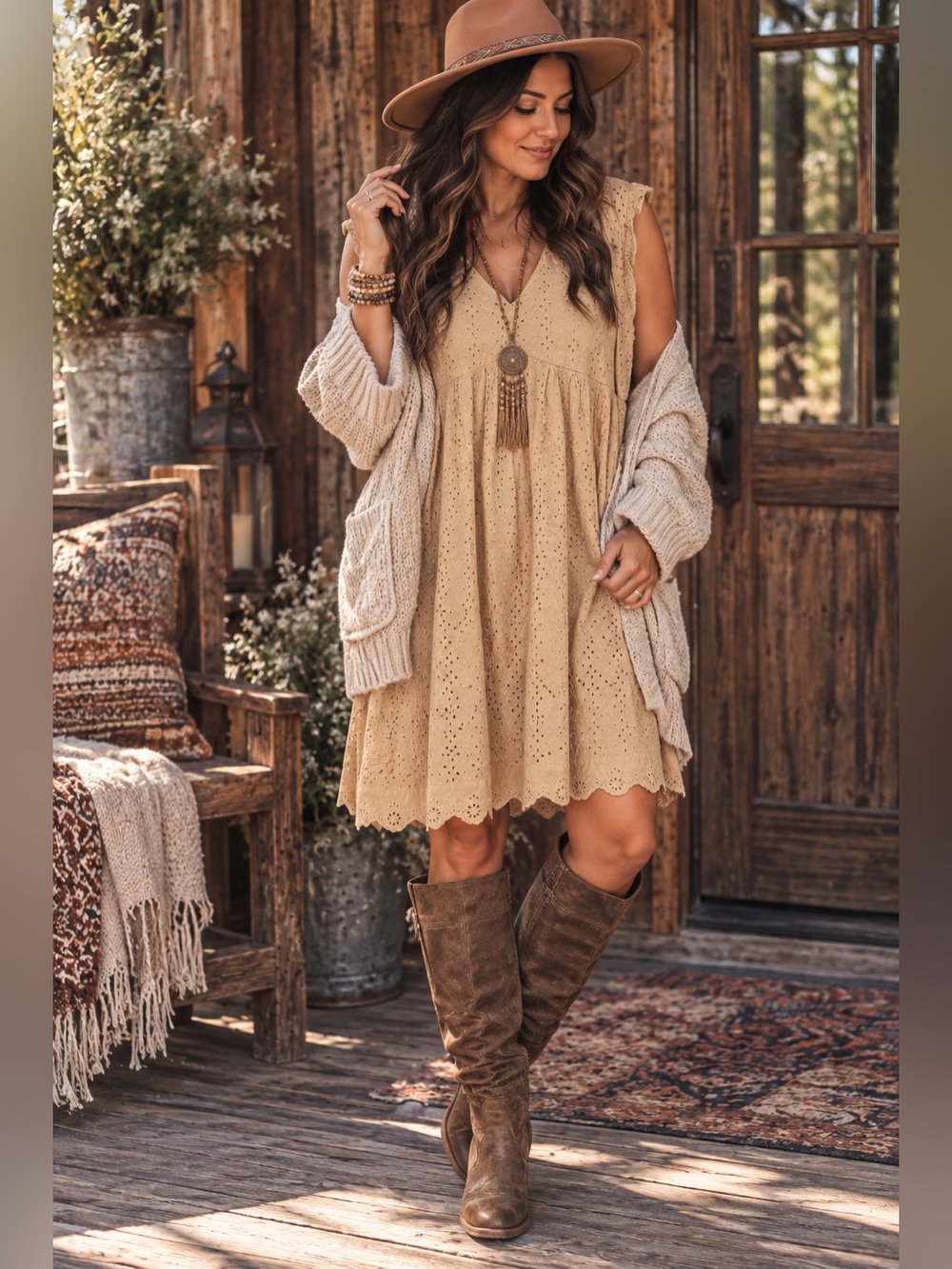 Knox Rose XXL Size 16 Eyelet V-Neck Sleeveless Dress Mustard Boho